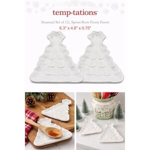 Temp-tations Frosty Forest White Ceramic Christmas Tree Spoon Rest Set of 2